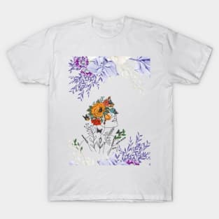 Girl with Flower - Beautiful Floral Portrait Print T-Shirt